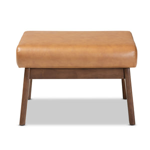 Baxton Studio Bianca Mid-Century Modern Walnut Brown Finished Wood And Tan Faux Leather Effect Ottoman