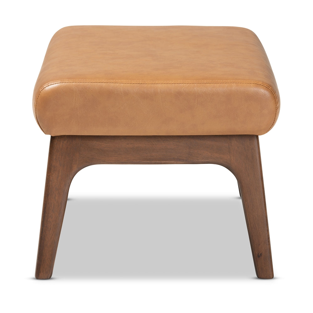 Baxton Studio Bianca Mid-Century Modern Walnut Brown Finished Wood And Tan Faux Leather Effect Ottoman