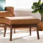 Load image into Gallery viewer, Baxton Studio Bianca Mid-Century Modern Walnut Brown Finished Wood And Tan Faux Leather Effect Ottoman
