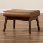 Load image into Gallery viewer, Baxton Studio Bianca Mid-Century Modern Walnut Brown Finished Wood And Tan Faux Leather Effect Ottoman
