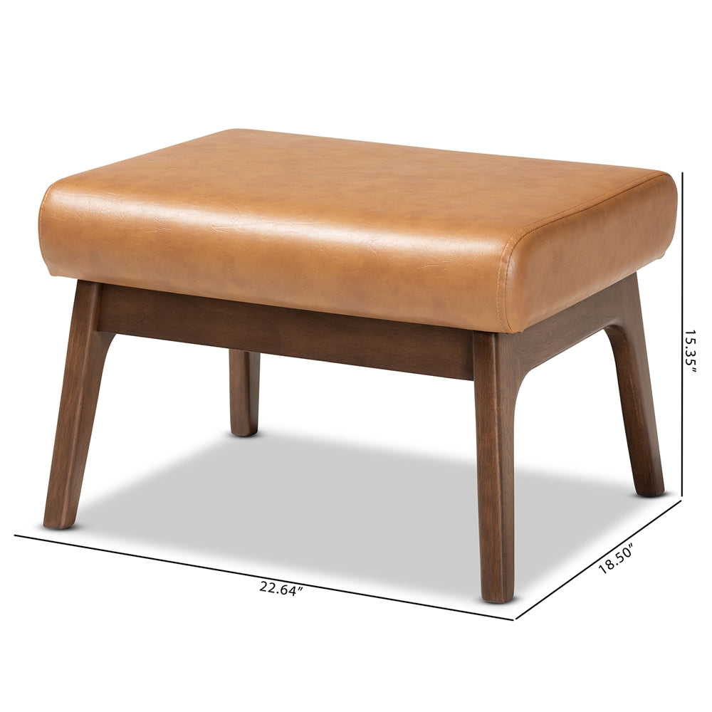 Baxton Studio Bianca Mid-Century Modern Walnut Brown Finished Wood And Tan Faux Leather Effect Ottoman