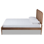 Load image into Gallery viewer, Baxton Studio Elston Mid-Century Modern Walnut Brown Finished Wood And Synthetic Rattan Full Size Platform Bed
