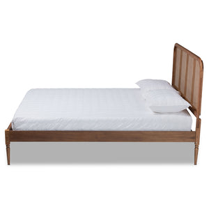 Baxton Studio Elston Mid-Century Modern Walnut Brown Finished Wood And Synthetic Rattan Full Size Platform Bed