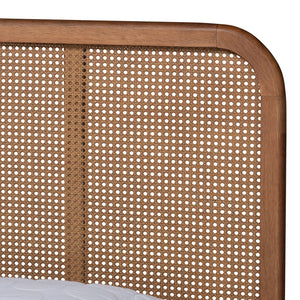 Baxton Studio Elston Mid-Century Modern Walnut Brown Finished Wood And Synthetic Rattan Full Size Platform Bed
