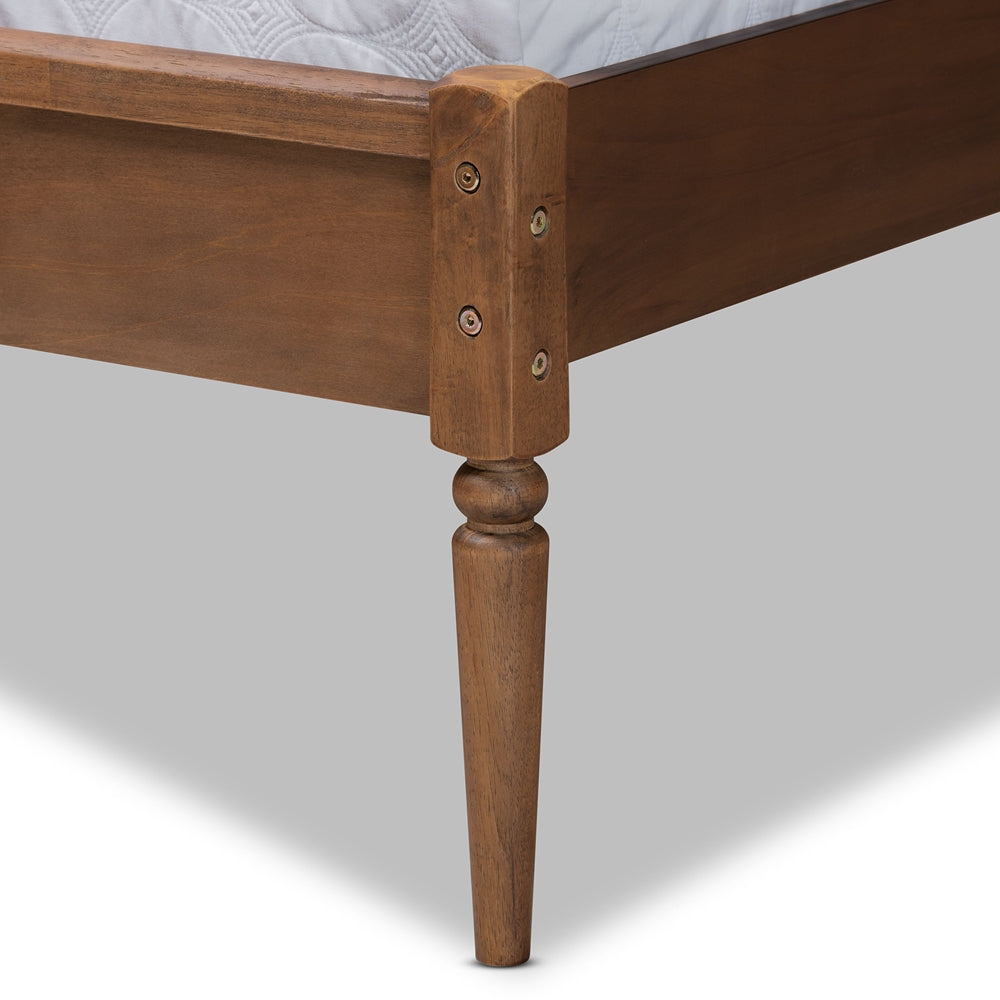 Baxton Studio Elston Mid-Century Modern Walnut Brown Finished Wood And Synthetic Rattan Full Size Platform Bed