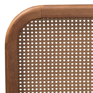 Baxton Studio Elston Mid-Century Modern Walnut Brown Finished Wood And Synthetic Rattan Full Size Platform Bed