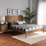 Load image into Gallery viewer, Baxton Studio Elston Mid-Century Modern Walnut Brown Finished Wood And Synthetic Rattan Full Size Platform Bed
