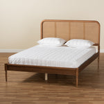 Load image into Gallery viewer, BAXTON STUDIO ELSTON MID-CENTURY MODERN WALNUT BROWN FINISHED WOOD AND SYNTHETIC RATTAN FULL SIZE PLATFORM BED
