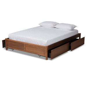 Baxton Studio Yara Modern And Contemporary Walnut Brown Finished Wood Queen Size 4-Drawer Platform Storage Bed Frame