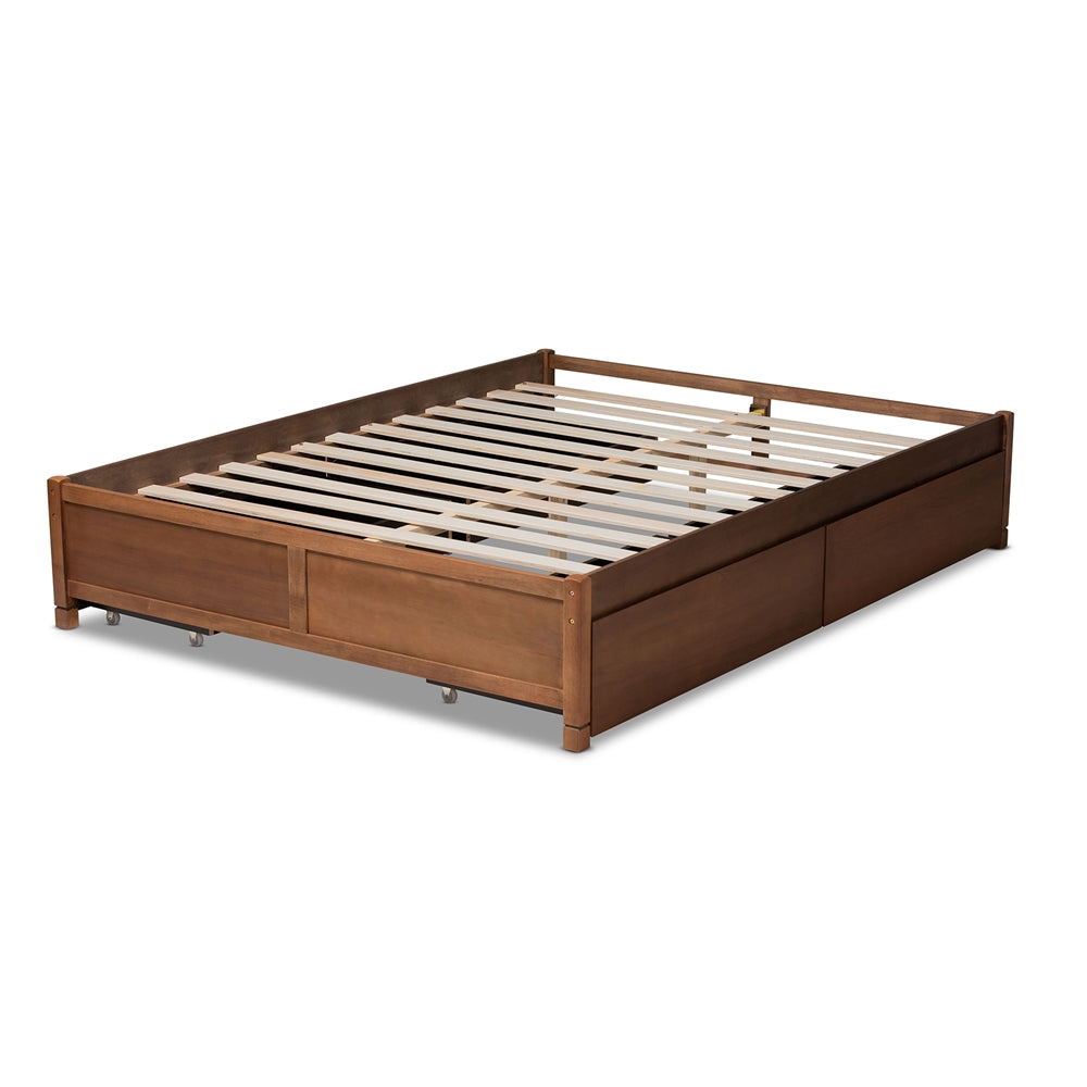 Baxton Studio Yara Modern And Contemporary Walnut Brown Finished Wood King Size 4-Drawer Platform Storage Bed Frame