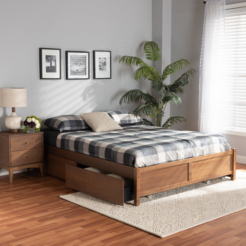 Baxton Studio Yara Modern And Contemporary Walnut Brown Finished Wood Queen Size 4-Drawer Platform Storage Bed Frame