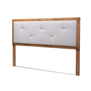 Baxton Studio Abner Modern And Contemporary Transitional Light Grey Fabric Upholstered And Walnut Brown Finished Wood Full Size Headboard