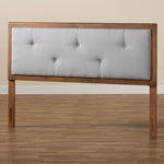 Load image into Gallery viewer, Baxton Studio Abner Modern And Contemporary Transitional Light Grey Fabric Upholstered And Walnut Brown Finished Wood Full Size Headboard
