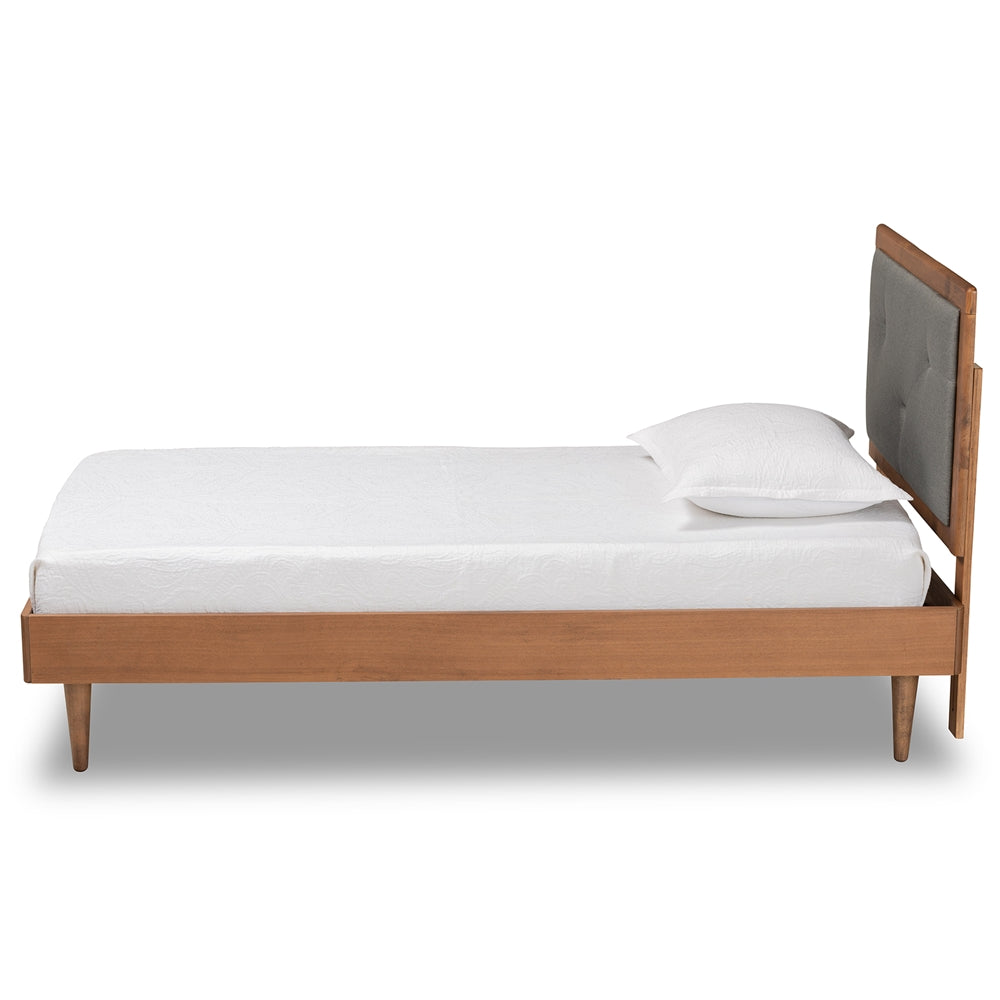 Baxton Studio Saul Mid-Century Modern Fabric Upholstered and Finished Wood Platform Bed