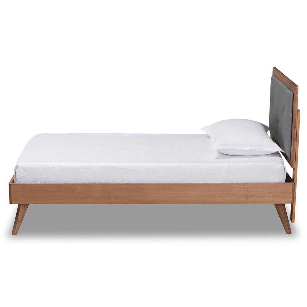 Baxton Studio Laima Mid-Century Modern Fabric Upholstered and Finished Wood Platform Bed