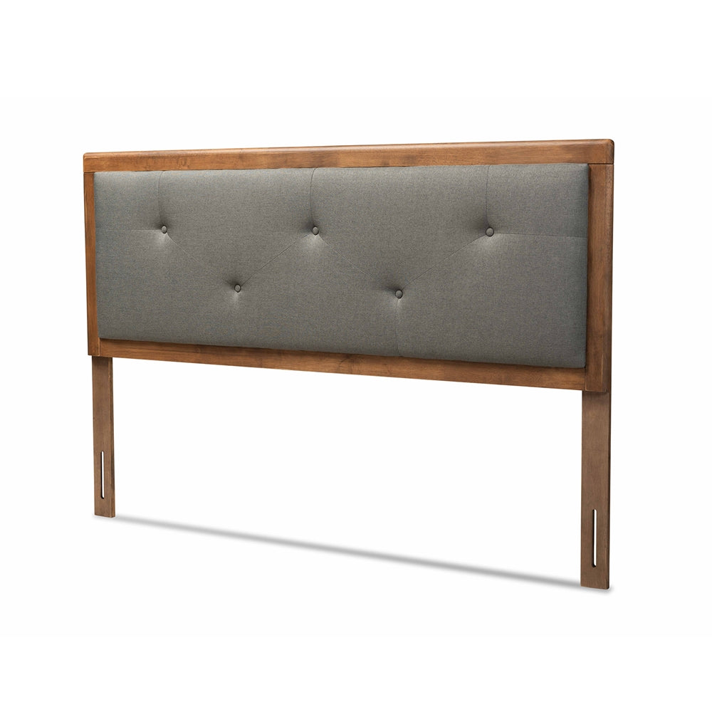 Baxton Studio Abner Modern And Contemporary Transitional Dark Grey Fabric Upholstered And Walnut Brown Finished Wood Full Size Headboard