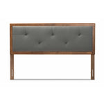 Load image into Gallery viewer, Baxton Studio Abner Modern And Contemporary Transitional Dark Grey Fabric Upholstered And Walnut Brown Finished Wood Queen Size Headboard
