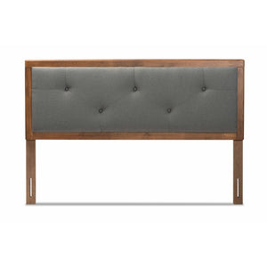 Baxton Studio Abner Modern And Contemporary Transitional Dark Grey Fabric Upholstered And Walnut Brown Finished Wood Queen Size Headboard