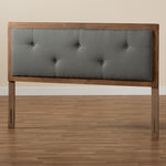 Load image into Gallery viewer, Baxton Studio Abner Modern And Contemporary Transitional Dark Grey Fabric Upholstered And Walnut Brown Finished Wood Queen Size Headboard
