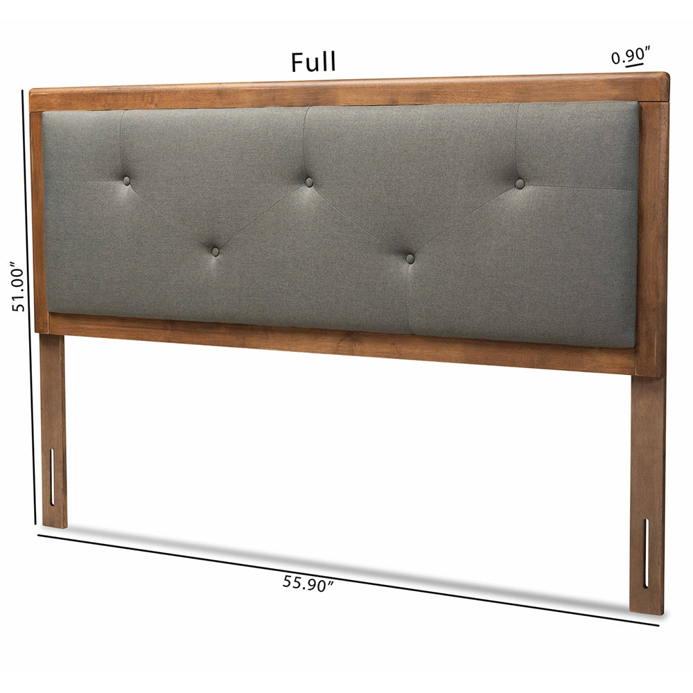 BAXTON STUDIO ABNER MODERN AND CONTEMPORARY TRANSITIONAL DARK GREY FABRIC UPHOLSTERED AND WALNUT BROWN FINISHED WOOD FULL SIZE HEADBOARD