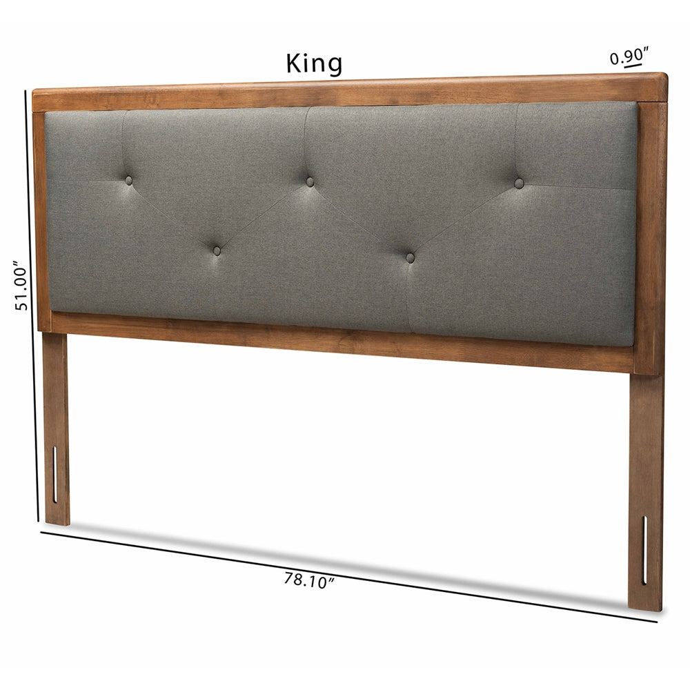 Baxton Studio Abner Modern And Contemporary Transitional Dark Grey Fabric Upholstered And Walnut Brown Finished Wood Queen Size Headboard