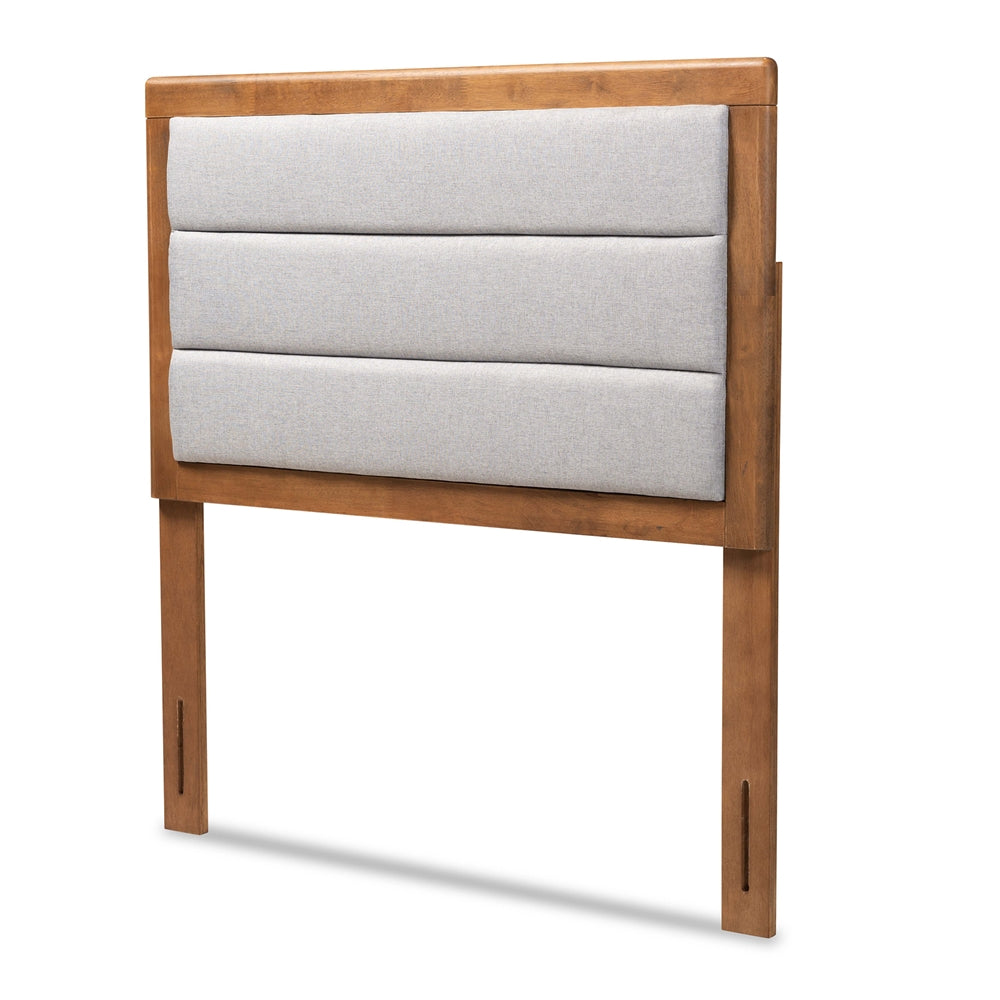 Baxton Studio Dexter Modern And Contemporary Light Grey Fabric Upholstered And Walnut Brown Finished Wood Twin Size Headboard