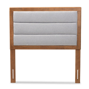 Baxton Studio Dexter Modern And Contemporary Light Grey Fabric Upholstered And Walnut Brown Finished Wood Twin Size Headboard