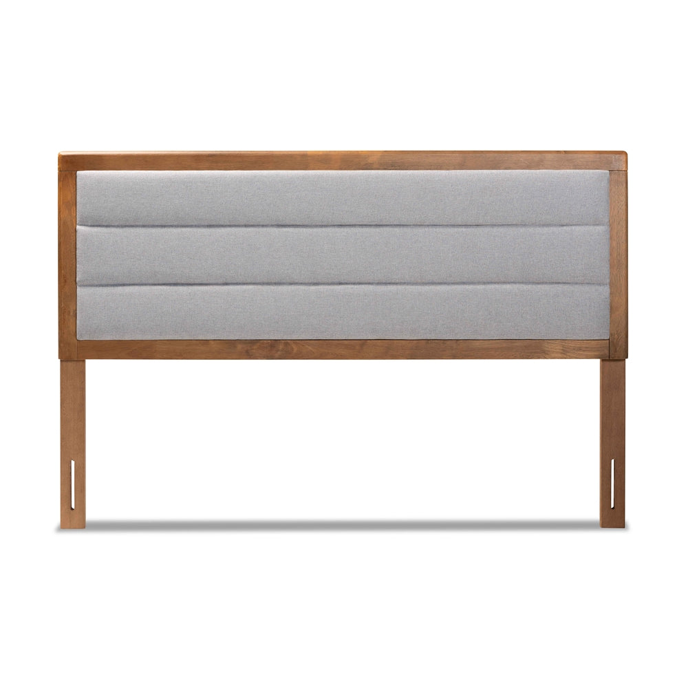 Baxton Studio Dexter Modern And Contemporary Light Grey Fabric Upholstered And Walnut Brown Finished Wood King Size Headboard