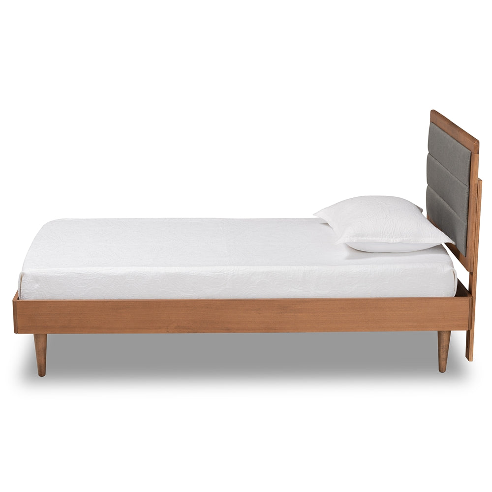 Baxton Studio Seren Mid-Century Modern Fabric Upholstered and Finished Wood Platform Bed