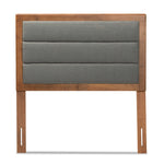 Load image into Gallery viewer, Baxton Studio Dexter Modern And Contemporary Dark Grey Fabric Upholstered And Walnut Brown Finished Wood Twin Size Headboard
