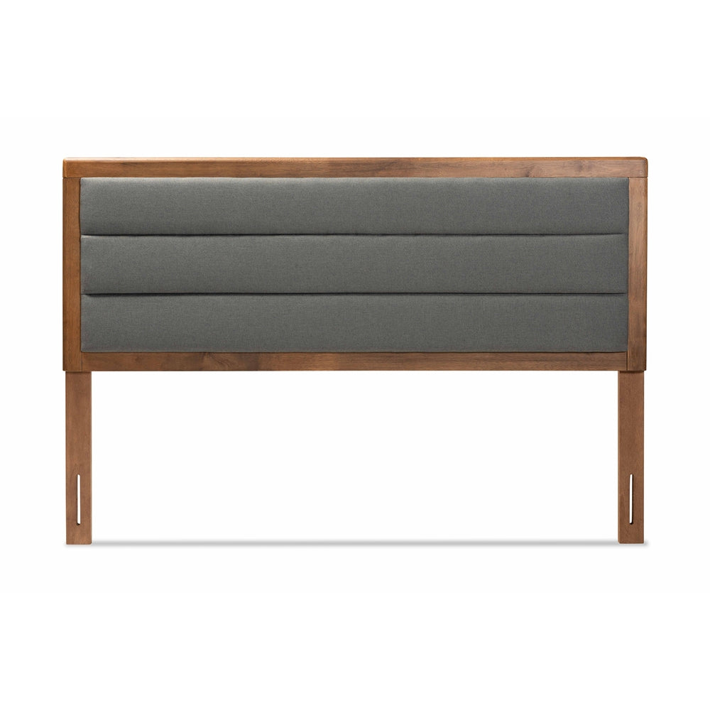 Baxton Studio Dexter Modern And Contemporary Dark Grey Fabric Upholstered And Walnut Brown Finished Wood King Size Headboard