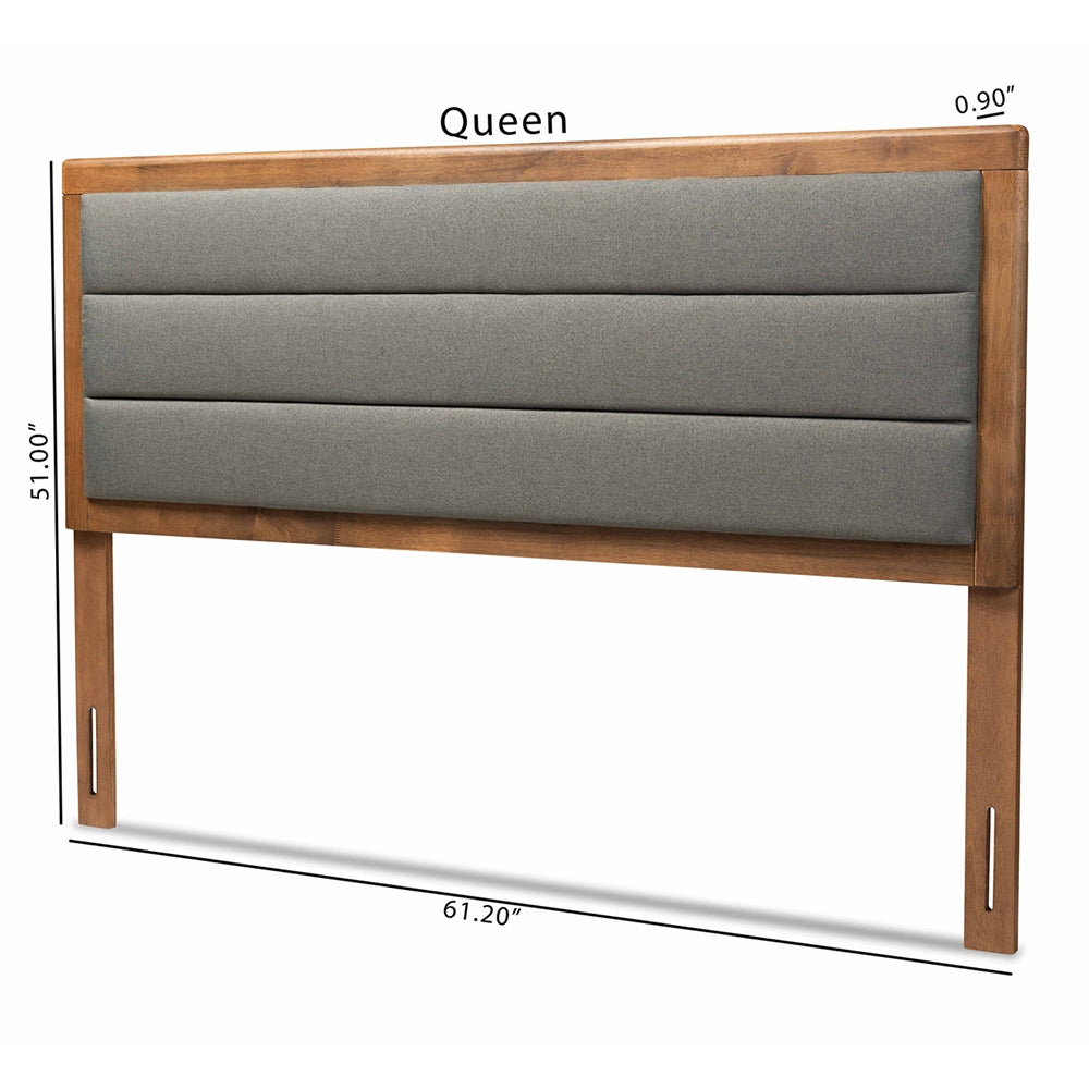 Baxton Studio Dexter Modern And Contemporary Dark Grey Fabric Upholstered And Walnut Brown Finished Wood Queen Size Headboard