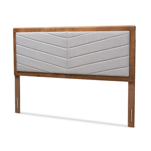 Baxton Studio Iden Modern And Contemporary Light Grey Fabric Upholstered And Walnut Brown Finished Wood Full Size Headboard