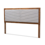 Load image into Gallery viewer, Baxton Studio Iden Modern And Contemporary Light Grey Fabric Upholstered And Walnut Brown Finished Wood Queen Size Headboard
