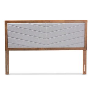 Baxton Studio Iden Modern And Contemporary Light Grey Fabric Upholstered And Walnut Brown Finished Wood Full Size Headboard