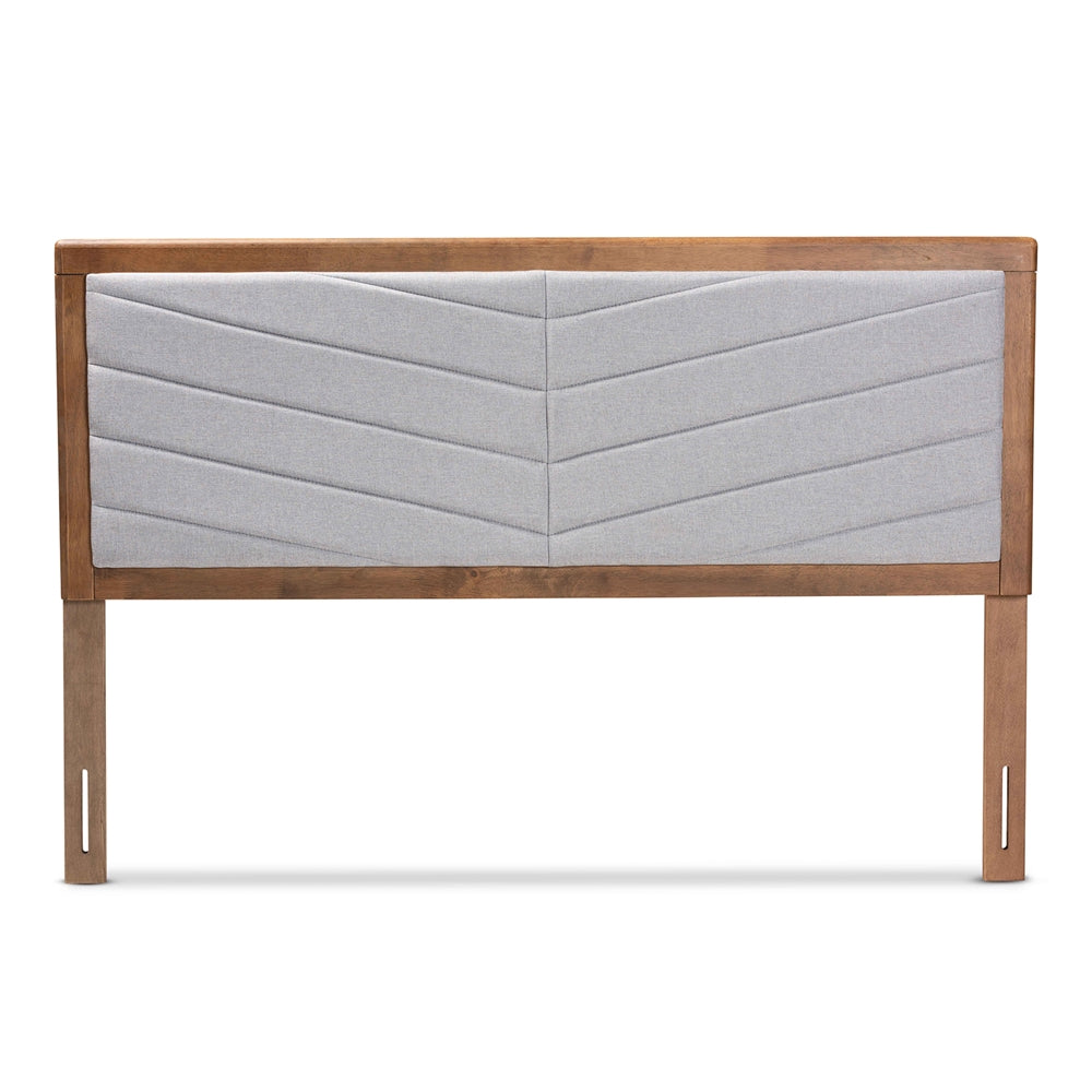 Baxton Studio Iden Modern And Contemporary Light Grey Fabric Upholstered And Walnut Brown Finished Wood Queen Size Headboard