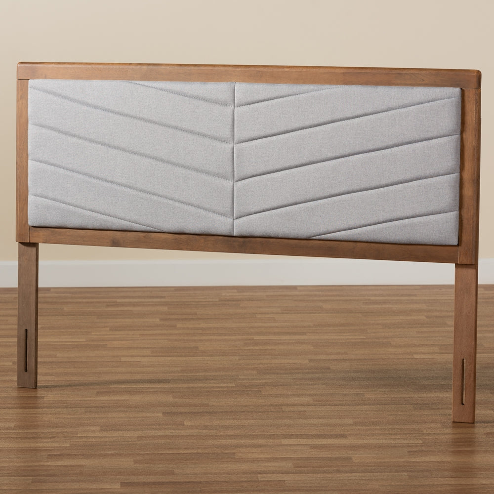 Baxton Studio Iden Modern And Contemporary Light Grey Fabric Upholstered And Walnut Brown Finished Wood Queen Size Headboard