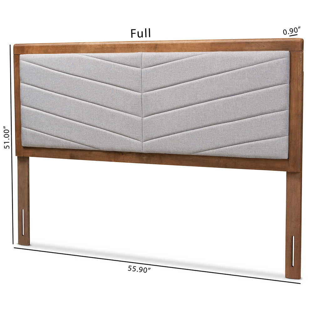 BAXTON STUDIO IDEN MODERN AND CONTEMPORARY LIGHT GREY FABRIC UPHOLSTERED AND WALNUT BROWN FINISHED WOOD KING SIZE HEADBOARD