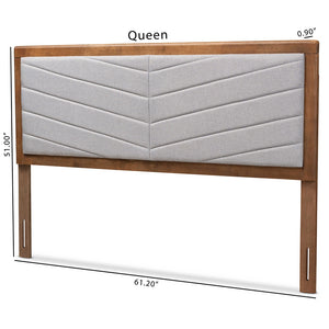 Baxton Studio Iden Modern And Contemporary Light Grey Fabric Upholstered And Walnut Brown Finished Wood Full Size Headboard