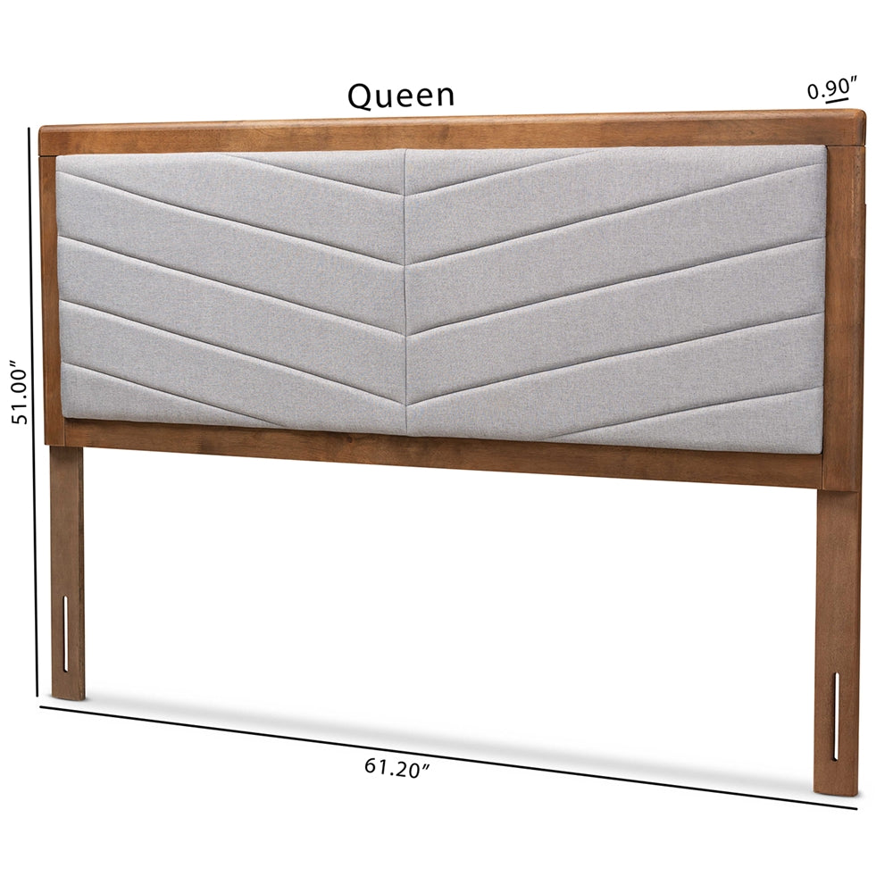 Baxton Studio Iden Modern And Contemporary Light Grey Fabric Upholstered And Walnut Brown Finished Wood King Size Headboard