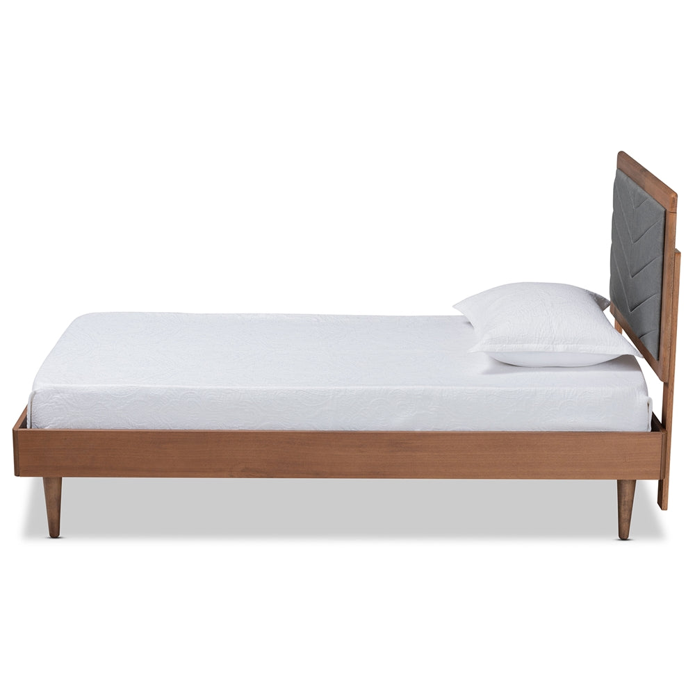 Baxton Studio Tasha Mid-Century Modern Fabric Upholstered and Finished Wood Platform Bed