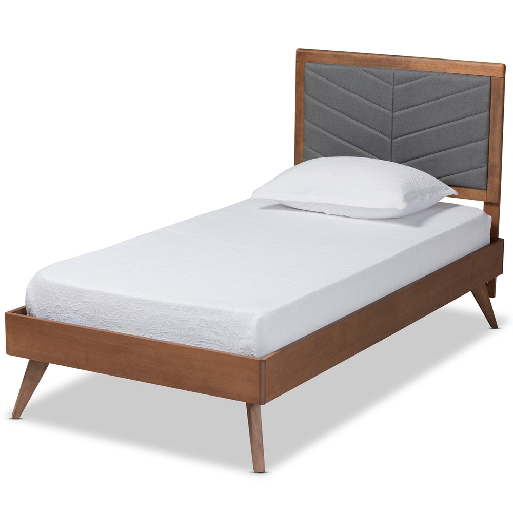 Baxton Studio Roze Mid-Century Modern Fabric Upholstered and Finished Wood Platform Bed