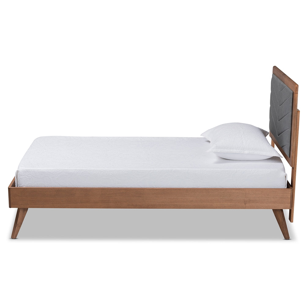 Baxton Studio Roze Mid-Century Modern Fabric Upholstered and Finished Wood Platform Bed