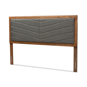 Baxton Studio Iden Modern And Contemporary Dark Grey Fabric Upholstered And Walnut Brown Finished Wood Full Size Headboard