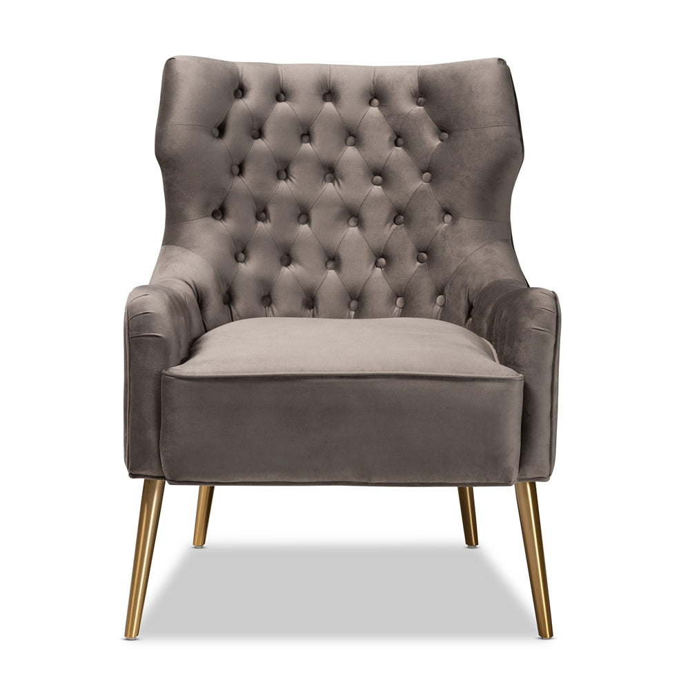Baxton Studio Nelson Modern Luxe and Glam Velvet Fabric Upholstered and Finished Metal Armchair