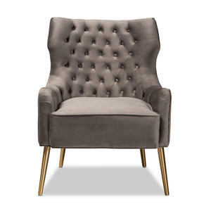 Baxton Studio Nelson Modern Luxe and Glam Velvet Fabric Upholstered and Finished Metal Armchair