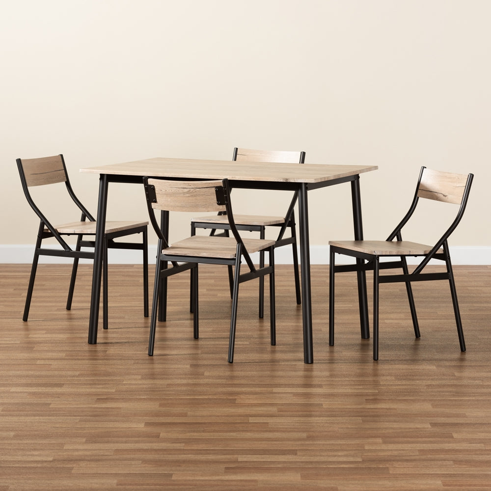 Baxton Studio Carmen Modern And Contemporary Oak Brown Finished Wood And Dark Brown Metal 5-Piece Dining Set