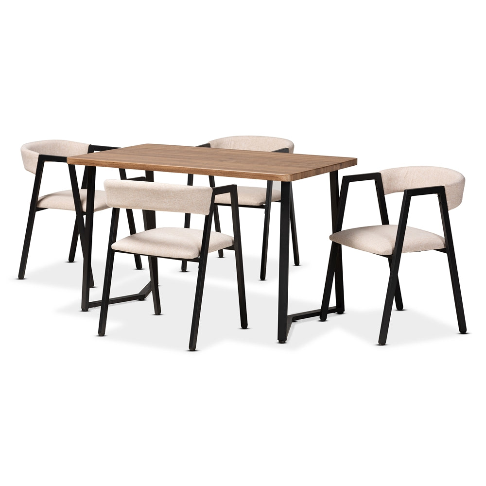 Baxton Studio Delgado Modern And Contemporary Beige Fabric Upholstered And Black Metal 5-Piece Dining Set