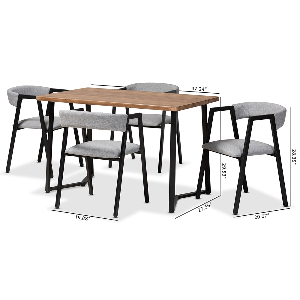 Baxton Studio Delgado Modern And Contemporary Grey Fabric Upholstered And Black Metal 5-Piece Dining Set