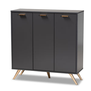 Baxton Studio Kelson Modern and Contemporary Finished Wood 3-Door Shoe Cabinet